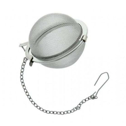 Boule à infusion en acier inoxydable avec chainette, diamètre 45mm, idéale pour infuser thé, tisanes et CBD sans résidus.