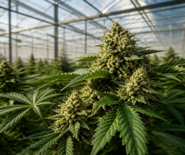 Fleurs de chanvre Glasshouse cultivées sous serre vitrée - Herbeevor