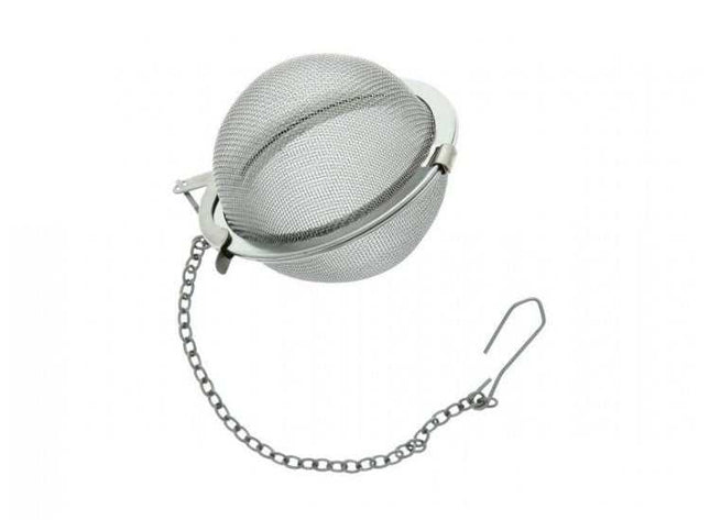 Boule à infusion en acier inoxydable avec chainette, diamètre 45mm, idéale pour infuser thé, tisanes et CBD sans résidus.