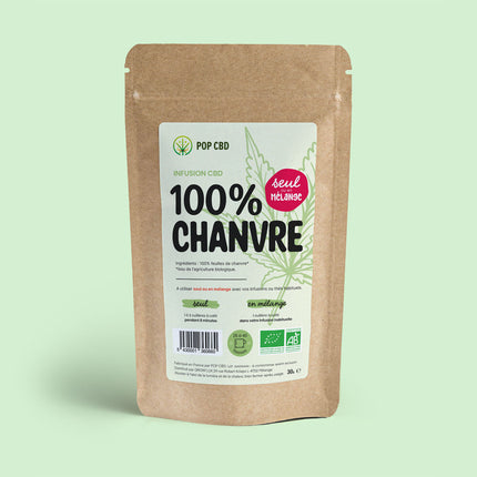 Dos du sachet de feuilles de chanvre bio POPCBD 30 g