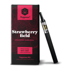 Kit Vape CBD Happease Strawberry Field – 85% CBD, saveur fraise bubblegum. Stylo vape rechargeable avec cartouche de 600mg. Découvrez une vapeur douce et fruitée avec Herbeevor.