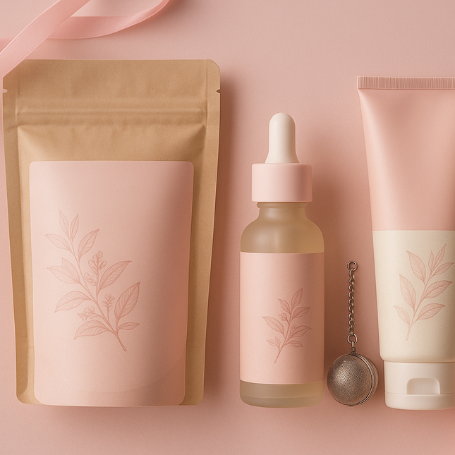 Pack octobre rose cbd (tisane - huile - boule a thé - creme main) : edition limitée pour l'évènement (pas de texte)