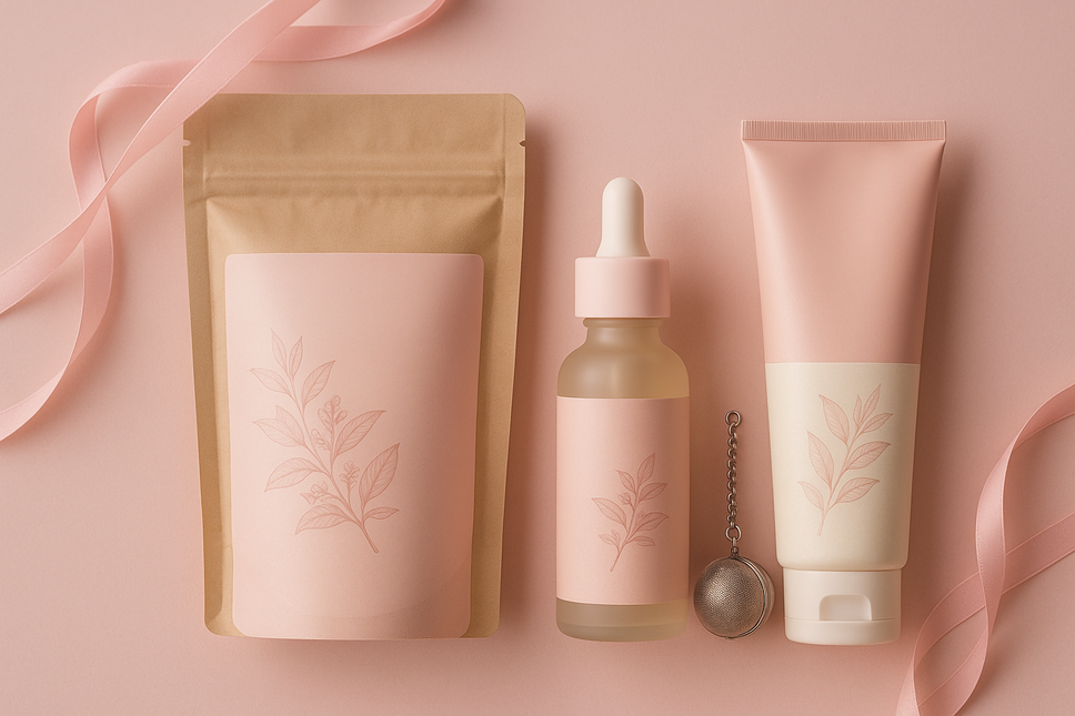 Pack octobre rose cbd (tisane - huile - boule a thé - creme main) : edition limitée pour l'évènement (pas de texte)