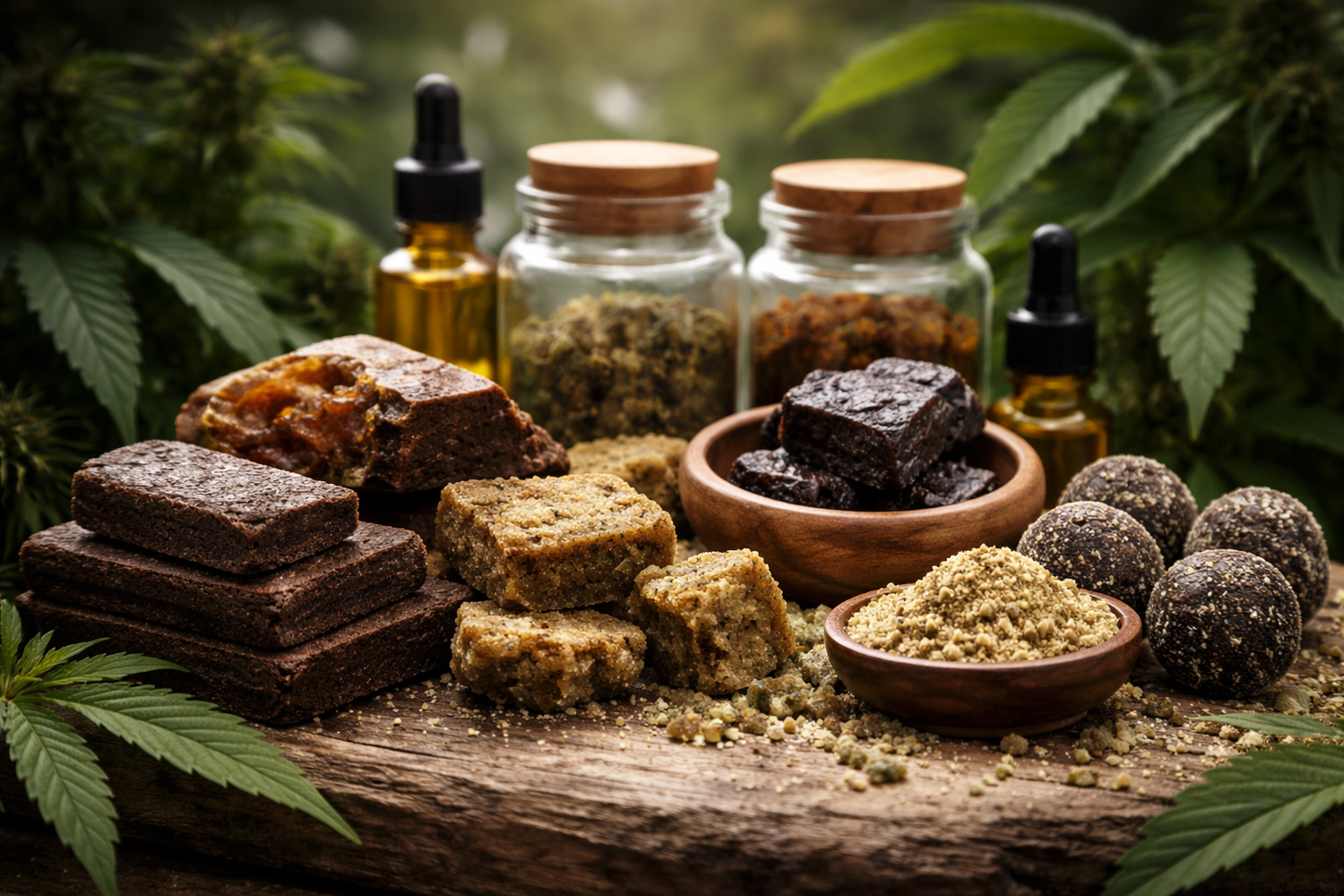 Assortiment de résines CBD puissantes premium avec différentes textures et concentrations élevées