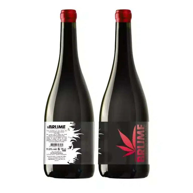 Bouteille de vin rouge BRUME infusé au CBD, 75 cl, 11.5% vol. Produit bio et artisanal, disponible chez Herbeevor.